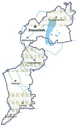 Landkarte und Gemeindekarte Burgenland Regionen vielen Orten Fl�ssen und Seen